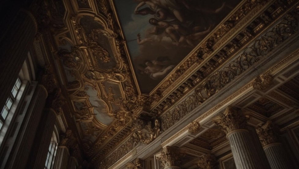 an ornate baroque cathedral ceiling with majestic marble sculptures