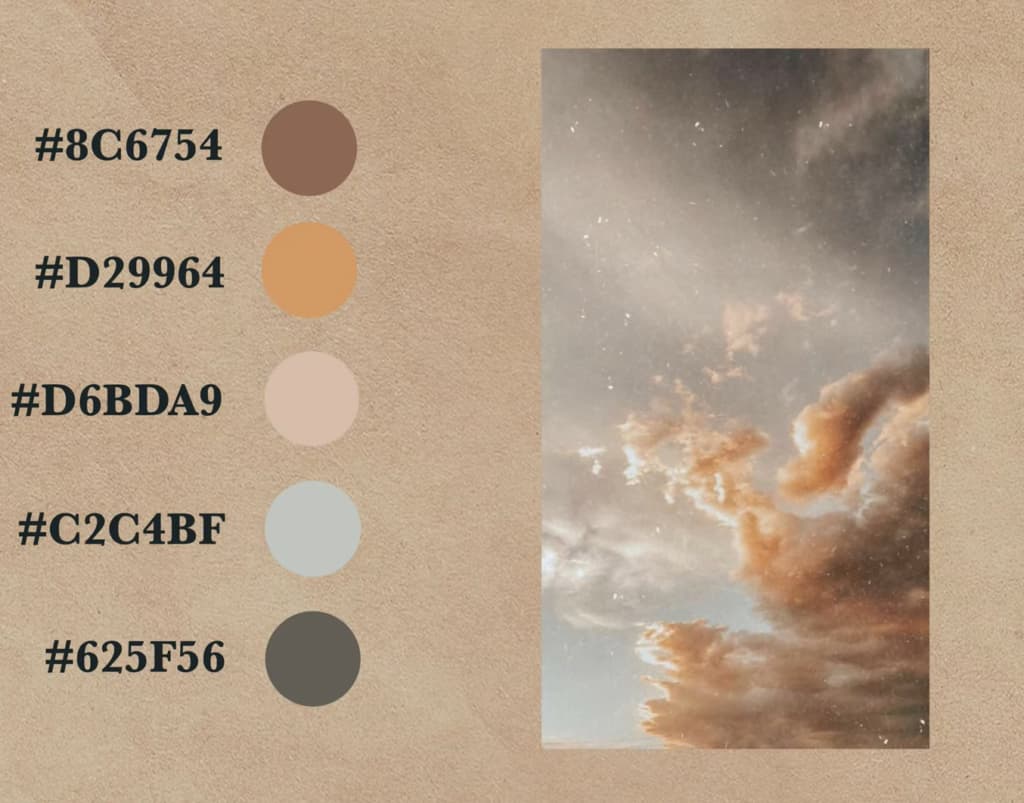 Warm browns and creamy pastels with a backdrop of dreamy clouds