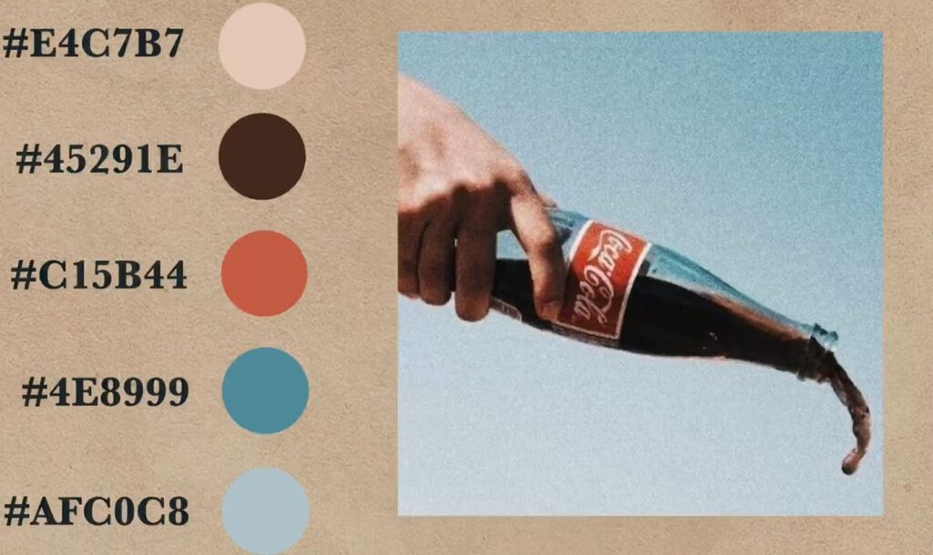 A refreshing blend of blues and browns, including a vintage soda bottle pour