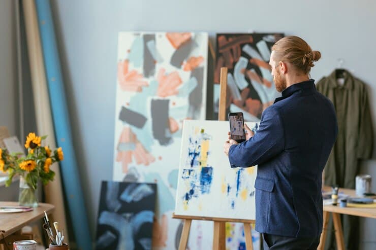 Bearded Man Make a Photo in an Art Studio